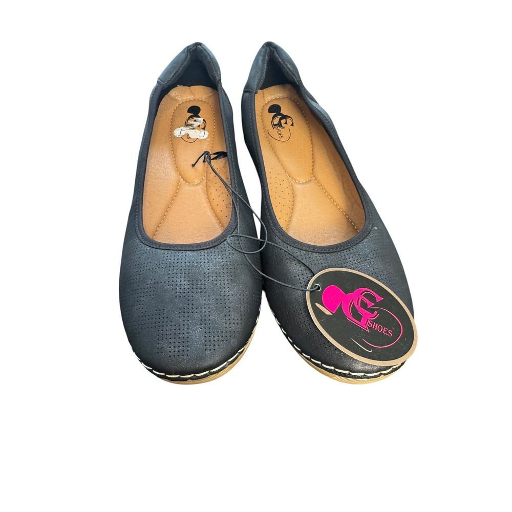 CG Shoes Womens Black Perforated Metallic Comfort Ballet Flats Size 10W